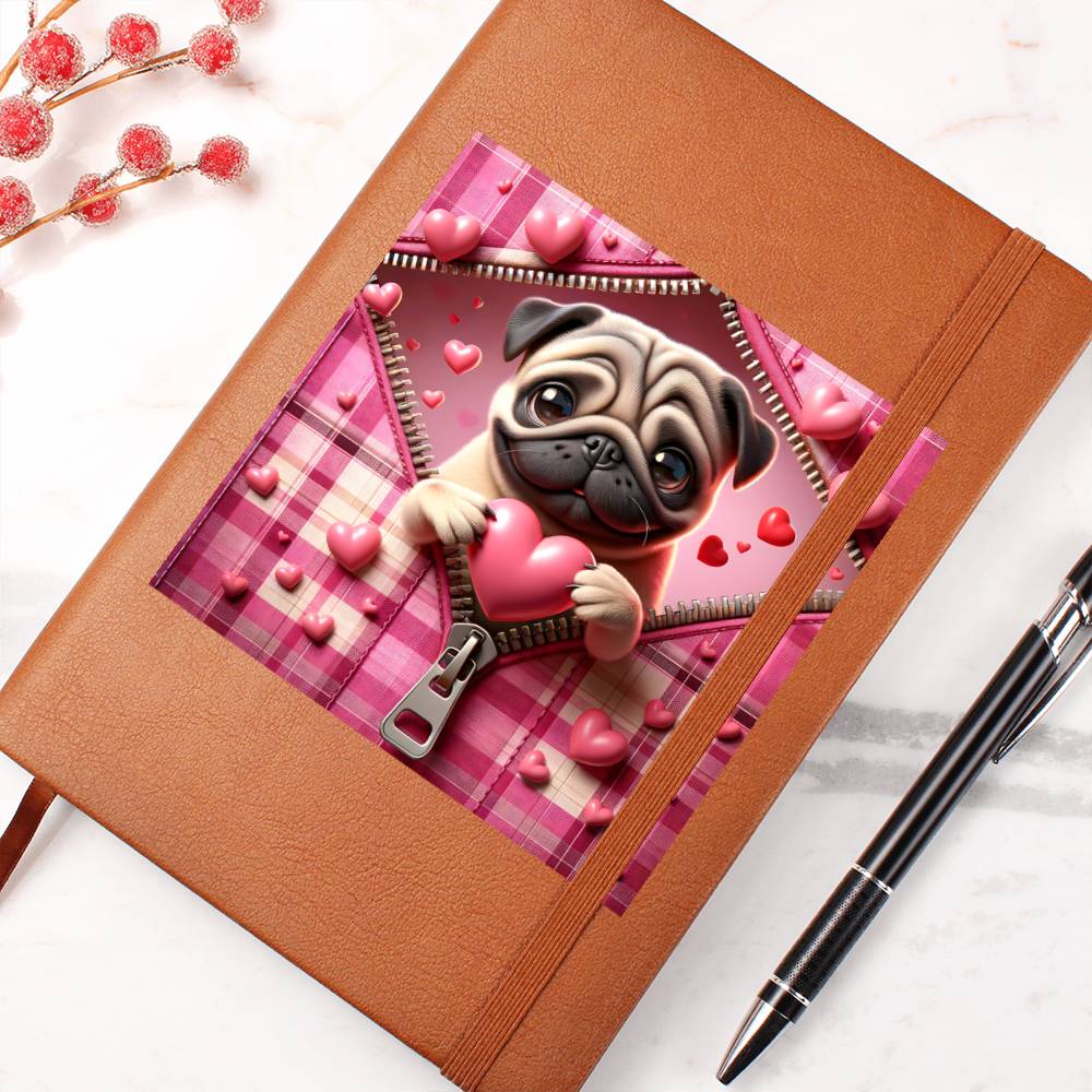 Valentine's Day Dog And Zipper 006 - Vegan Leather Journal