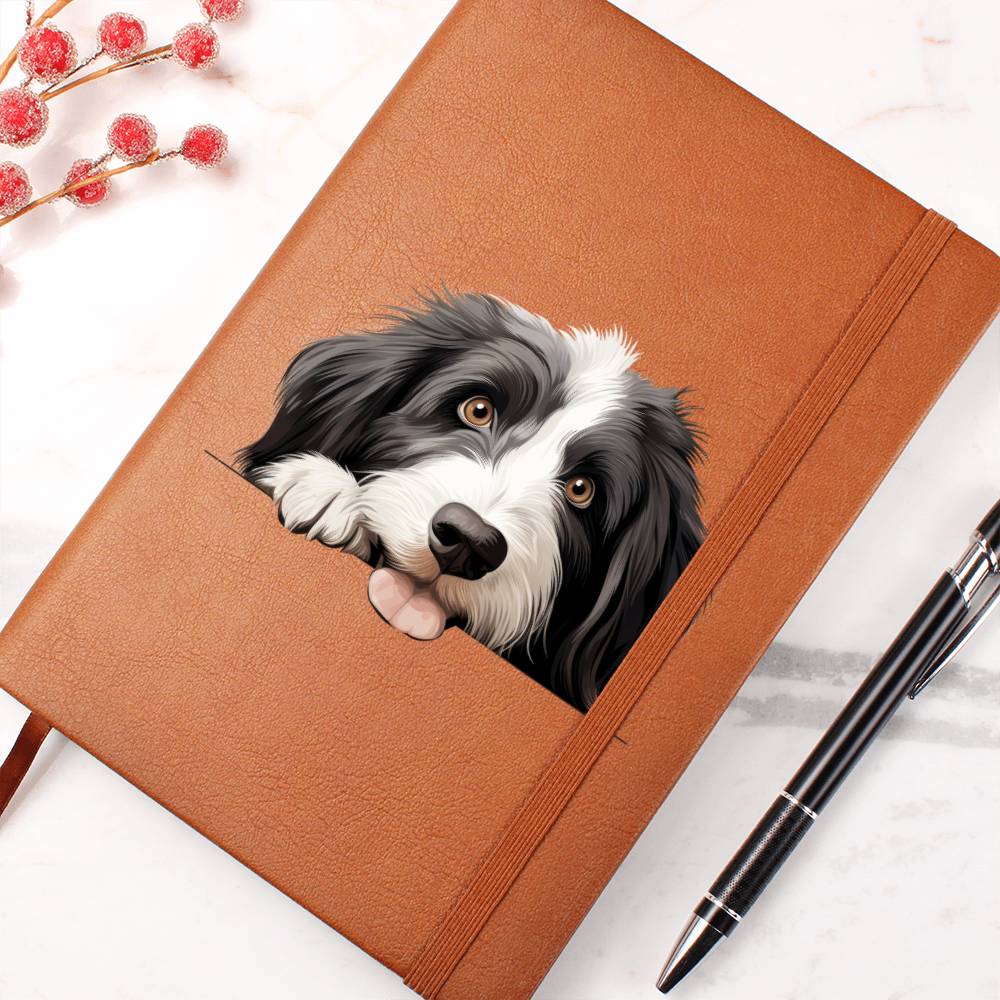 Bearded Collie Peeking - Vegan Leather Journal