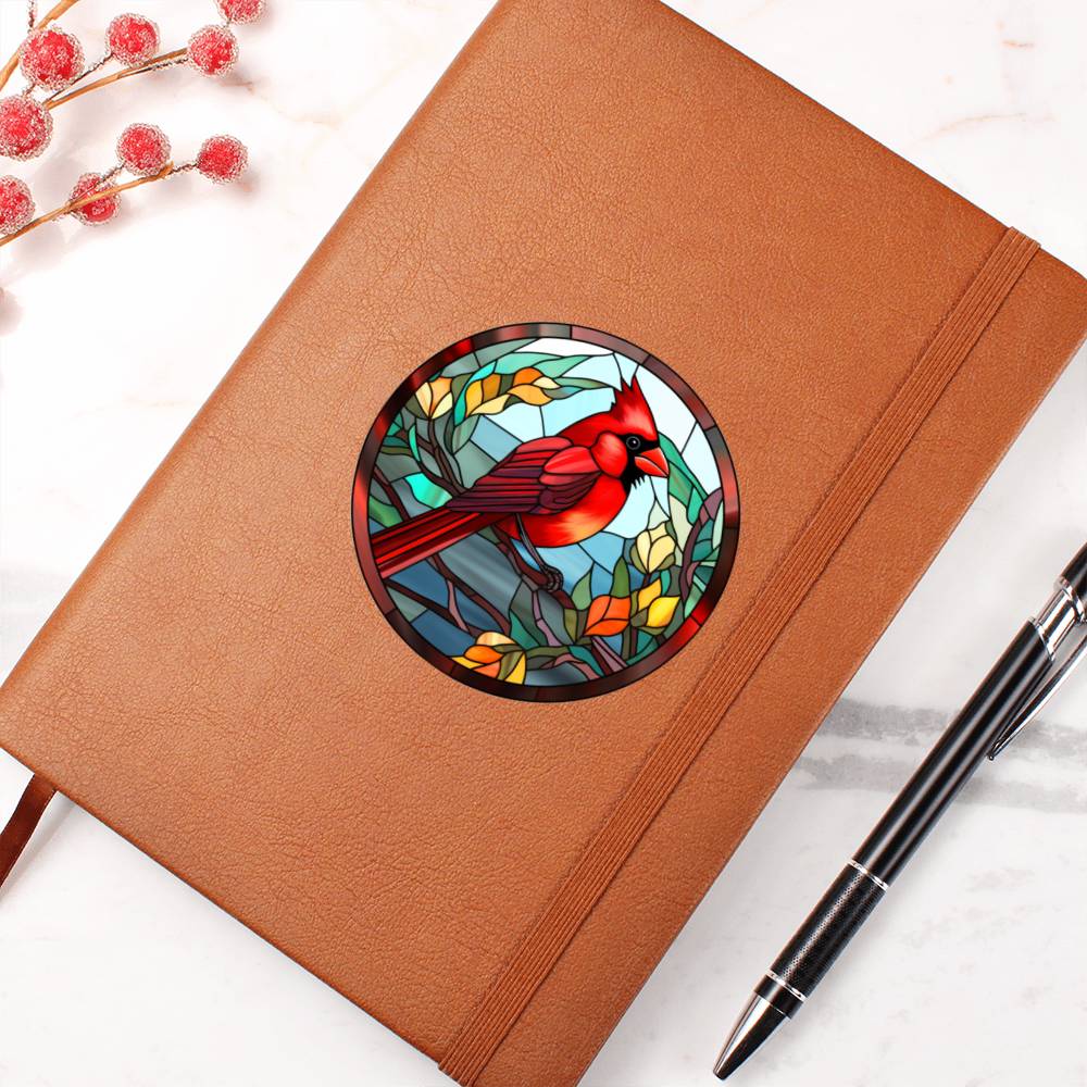 Christmas Red Cardinal Stained Glass Design 011 - Vegan Leather Journal