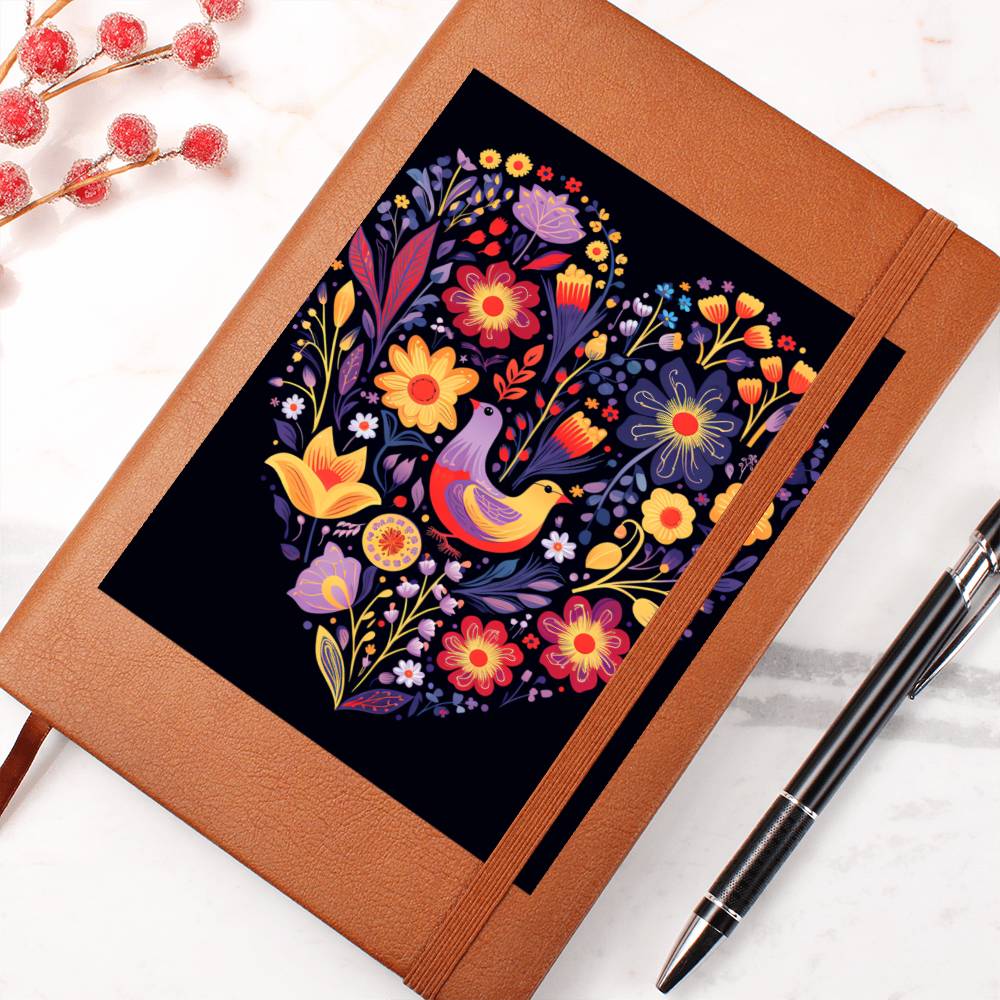Birds And Floral Design 112 - Vegan Leather Journal