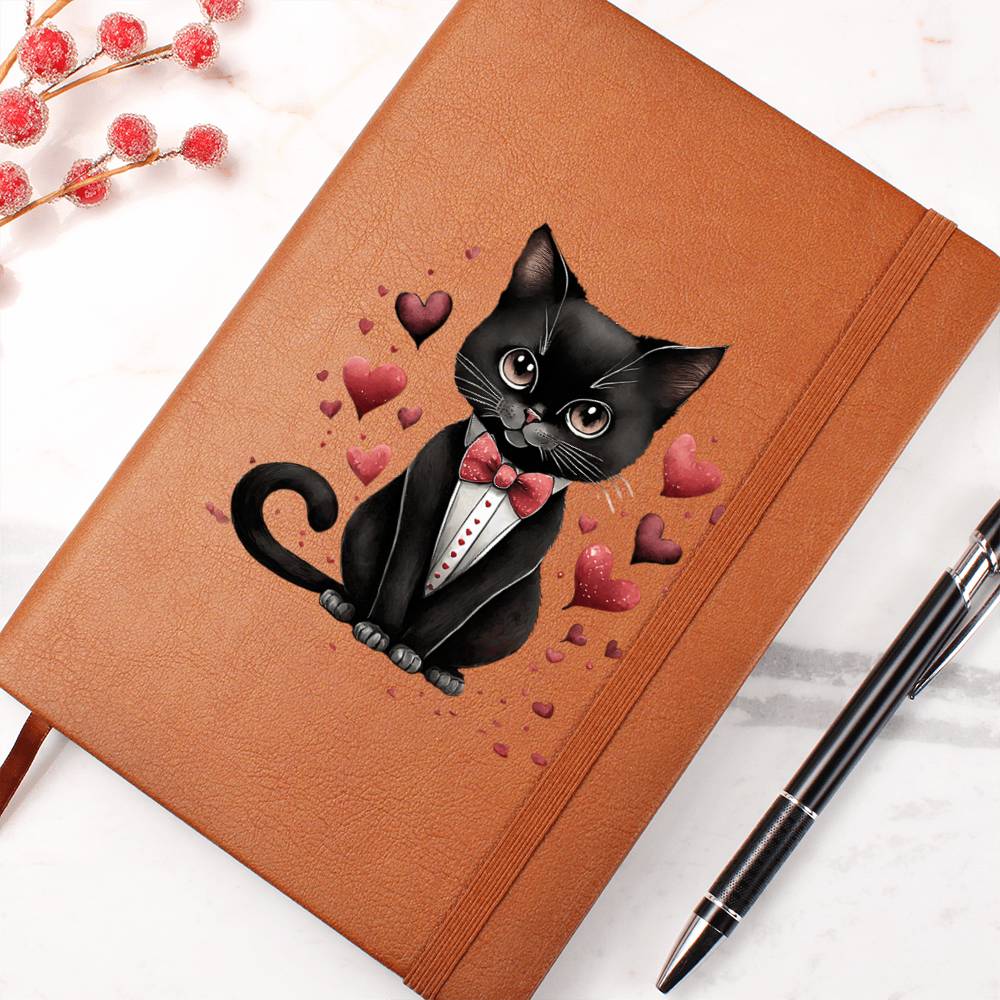 Valentine's Day Black Cat 055 - Vegan Leather Journal