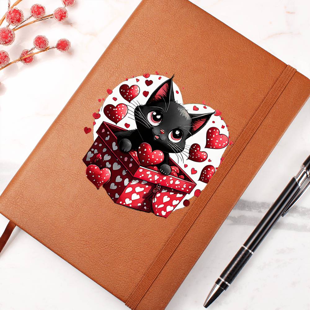 Valentine's Day Black Cat 061 - Vegan Leather Journal