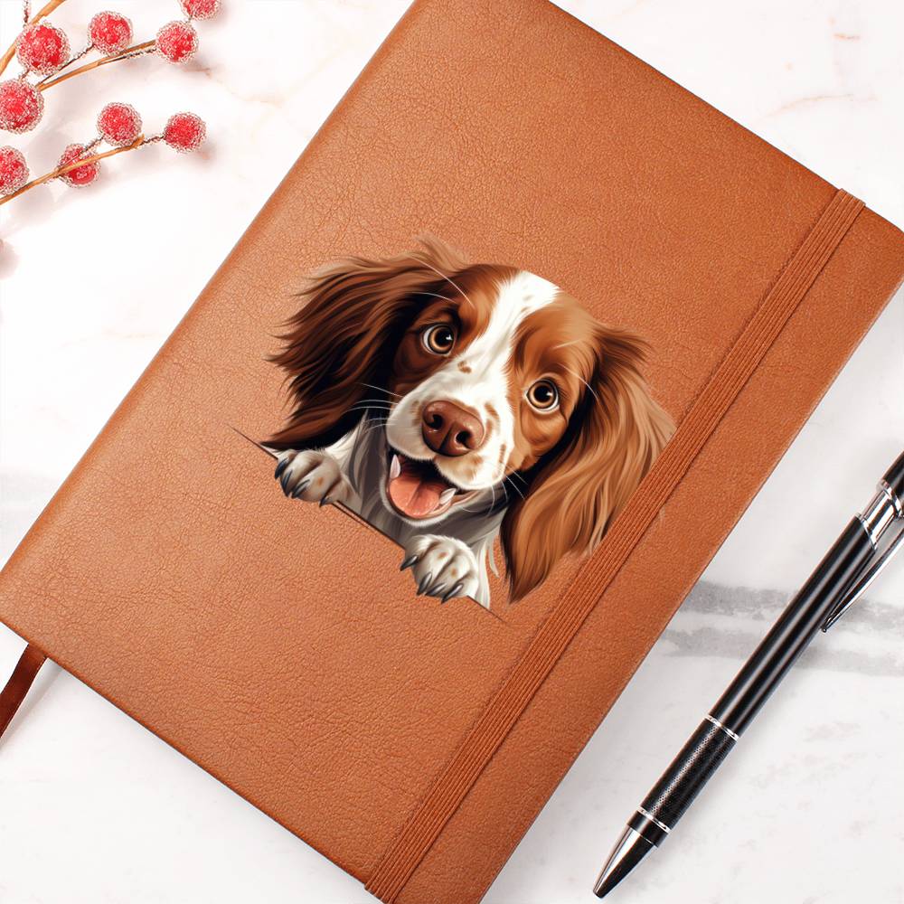 Irish Red and White Setter Peeking - Vegan Leather Journal