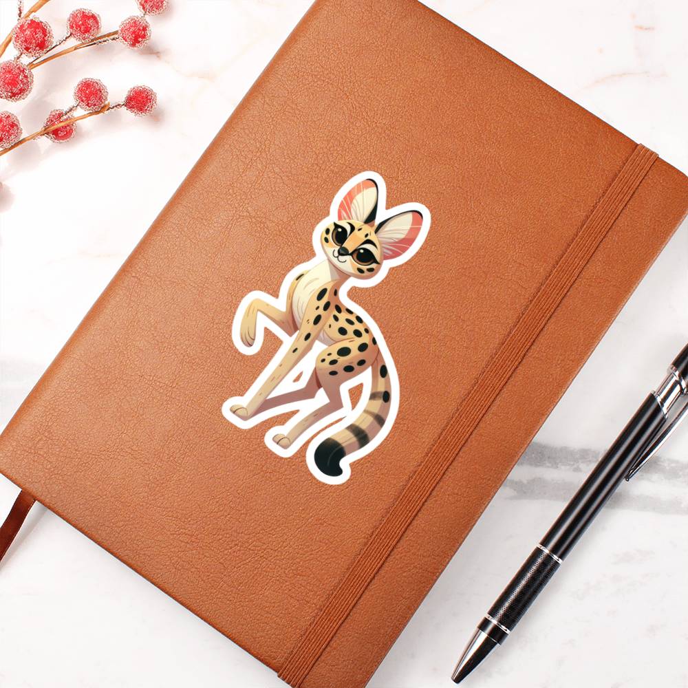 Cute Serval sticker 161 - Vegan Leather Journal