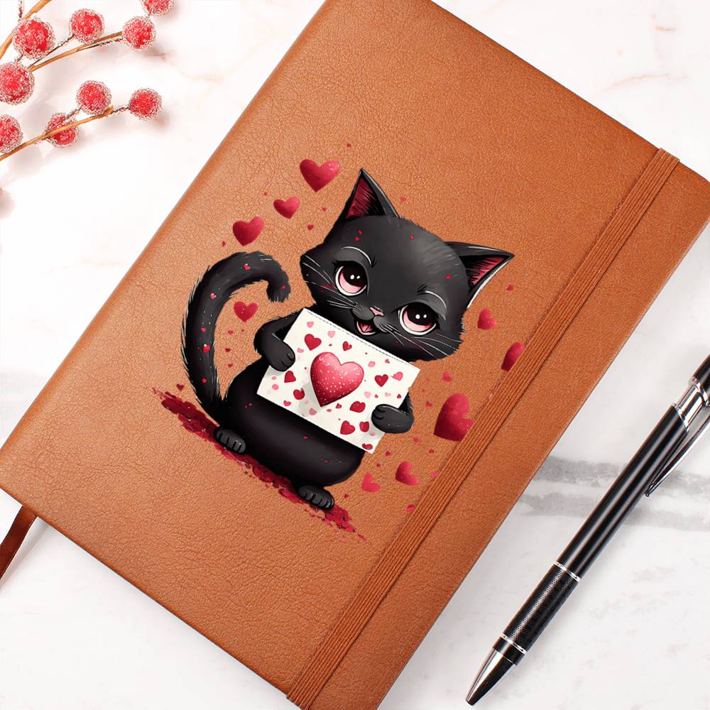 Valentine's Day Black Cat 021 - Vegan Leather Journal