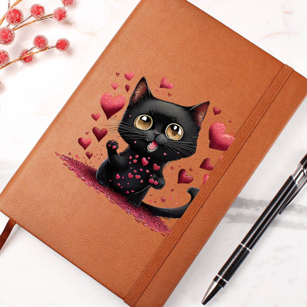 Valentine's Day Black Cat 031 - Vegan Leather Journal