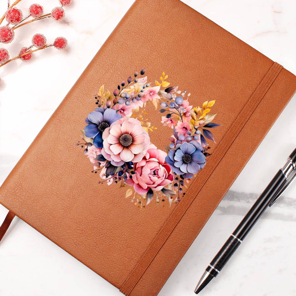 Floral Flower Wreath 069 - Vegan Leather Journal