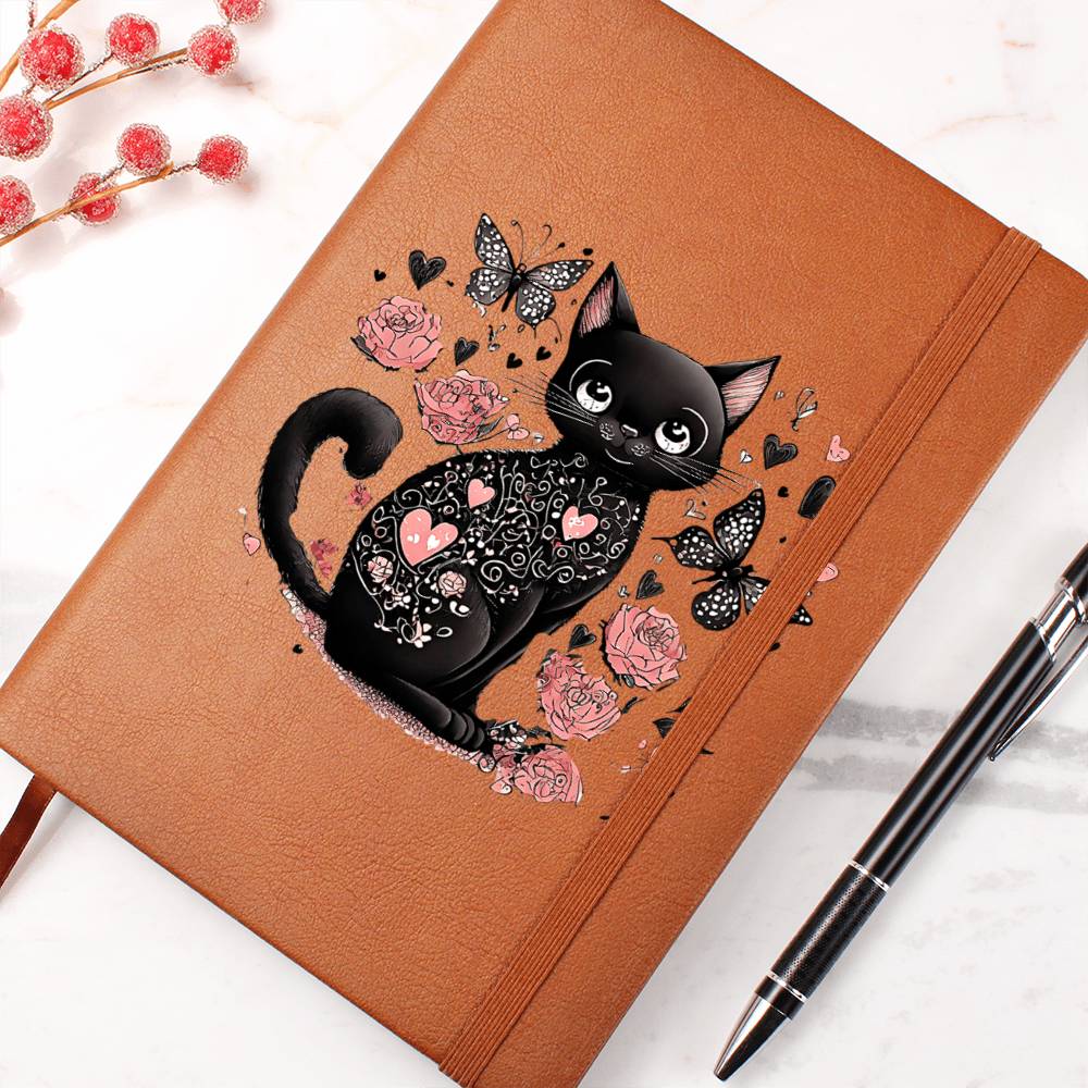 Valentine's Day Black Cat 003 - Vegan Leather Journal