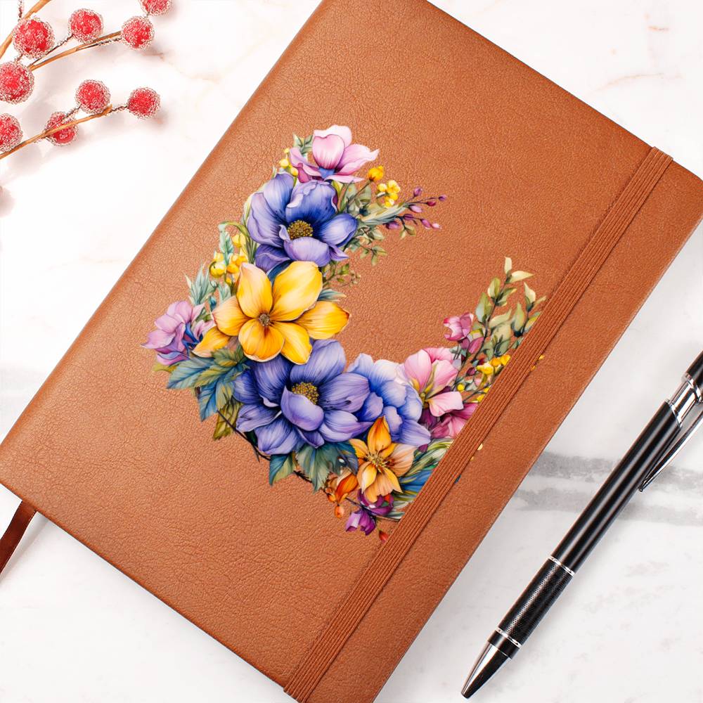 Floral Flower Wreath 107 - Vegan Leather Journal