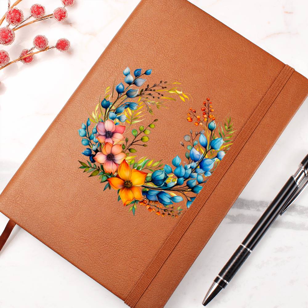 Floral Flower Wreath 065 - Vegan Leather Journal