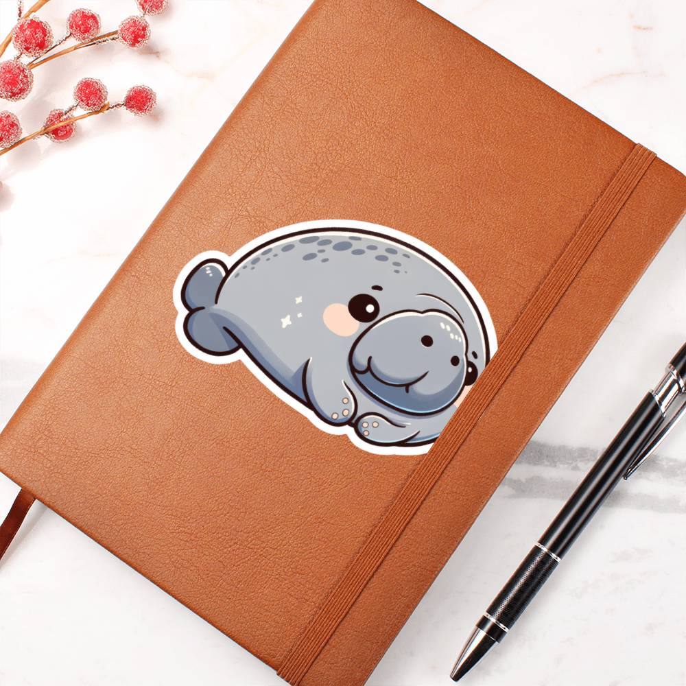 Cute Dugong sticker 42 - Vegan Leather Journal