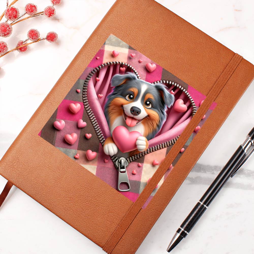Valentine's Day Dog And Zipper 024 - Vegan Leather Journal
