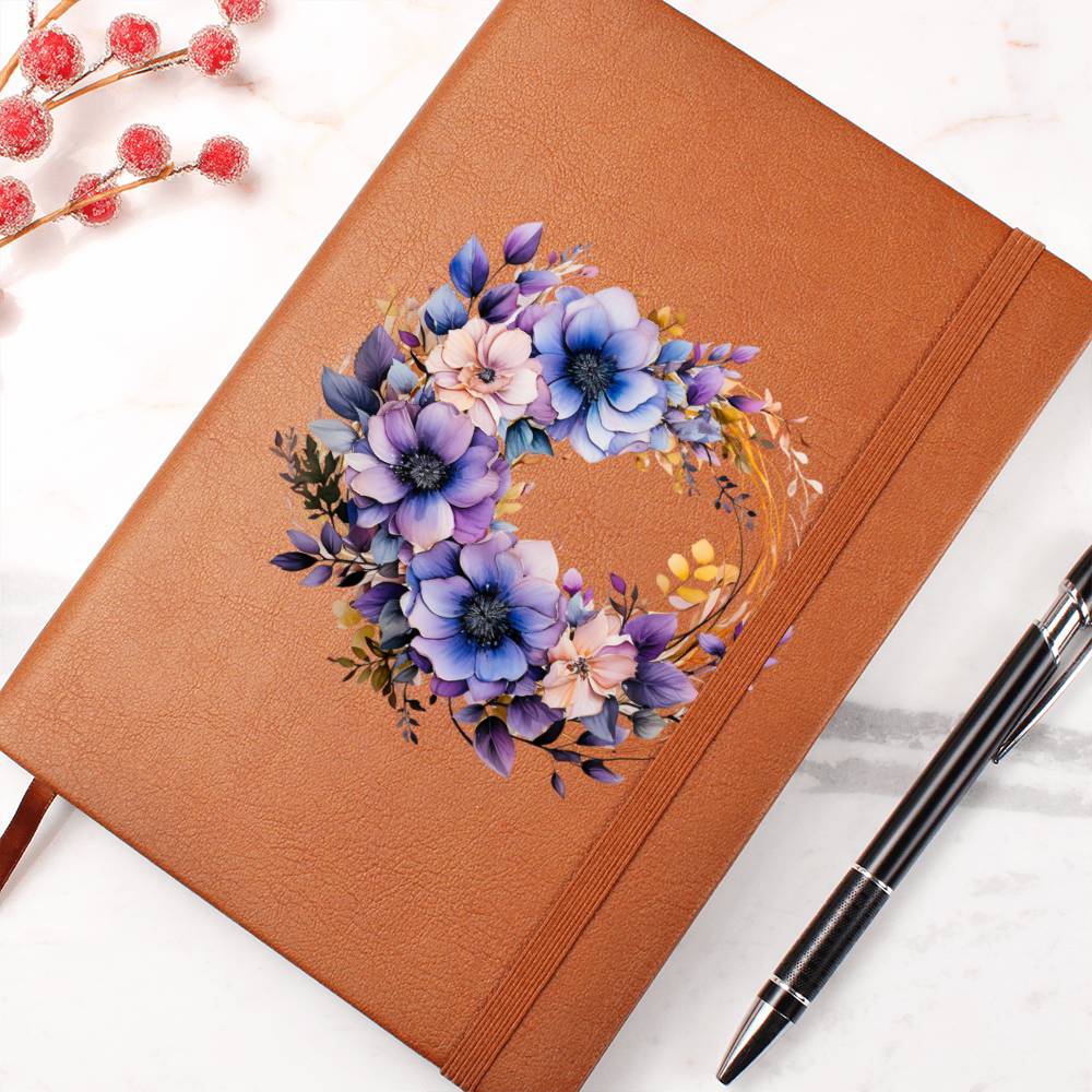 Floral Flower Wreath 088 - Vegan Leather Journal
