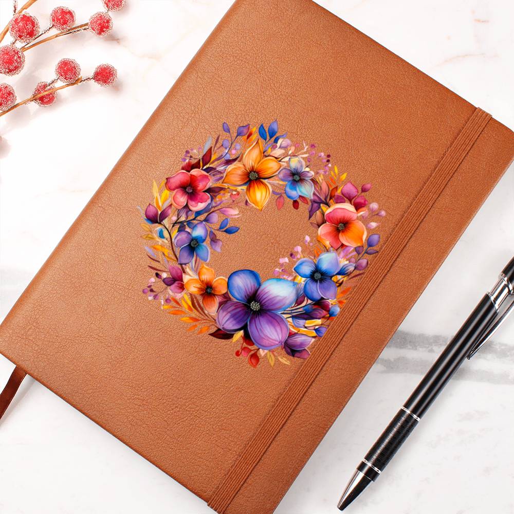 Floral Flower Wreath 068 - Vegan Leather Journal