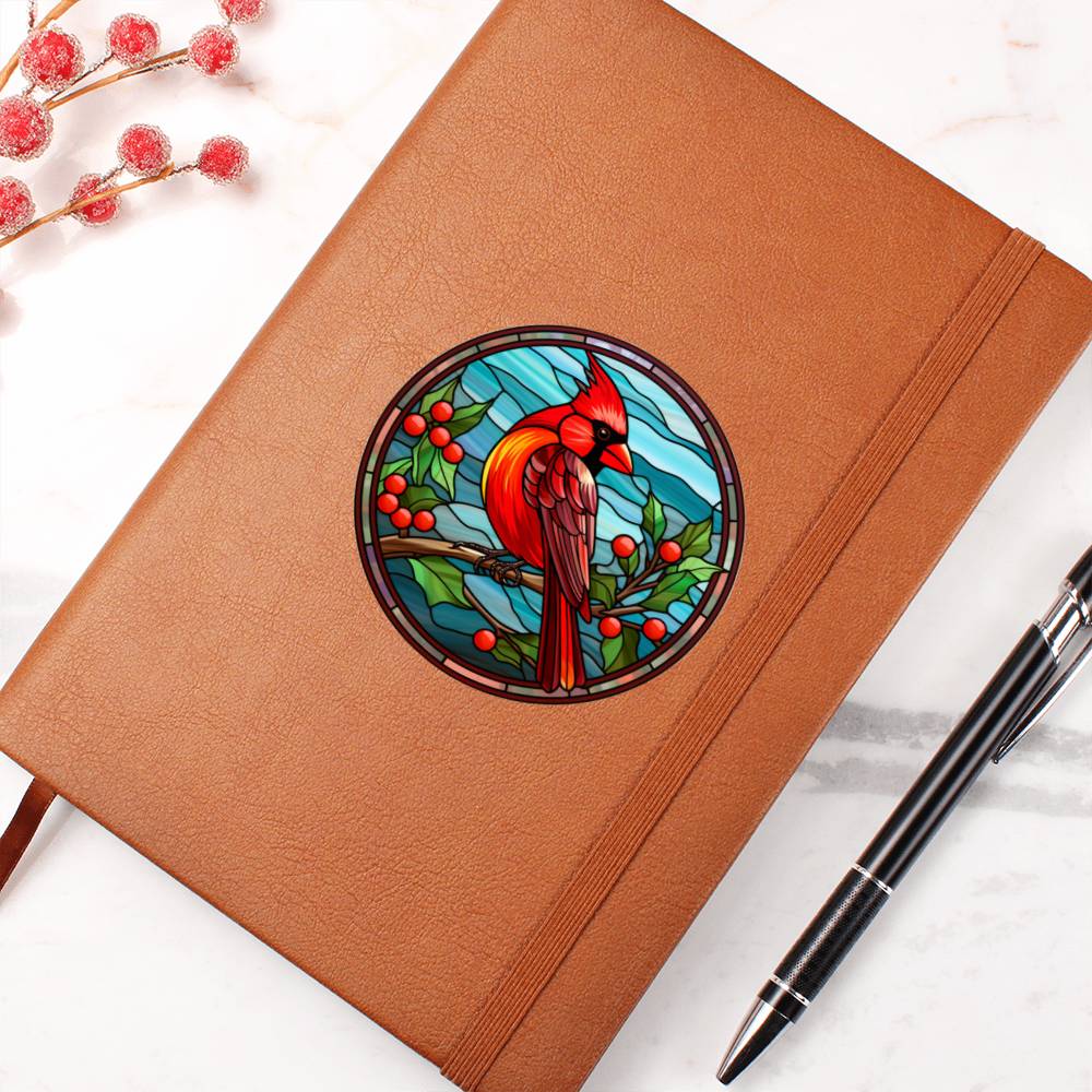 Christmas Red Cardinal Stained Glass Design 016 - Vegan Leather Journal