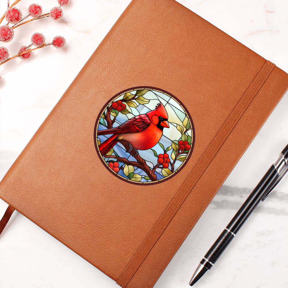 Christmas Red Cardinal Stained Glass Design 007 - Vegan Leather Journal