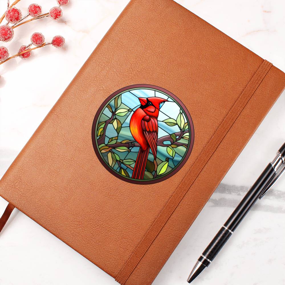 Christmas Red Cardinal Stained Glass Design 019 - Vegan Leather Journal