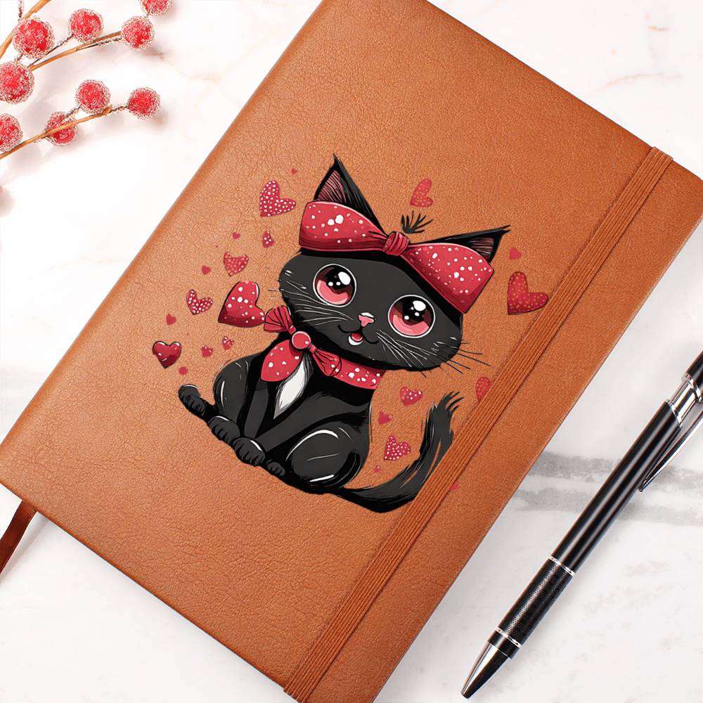 Valentine's Day Black Cat 005 - Vegan Leather Journal
