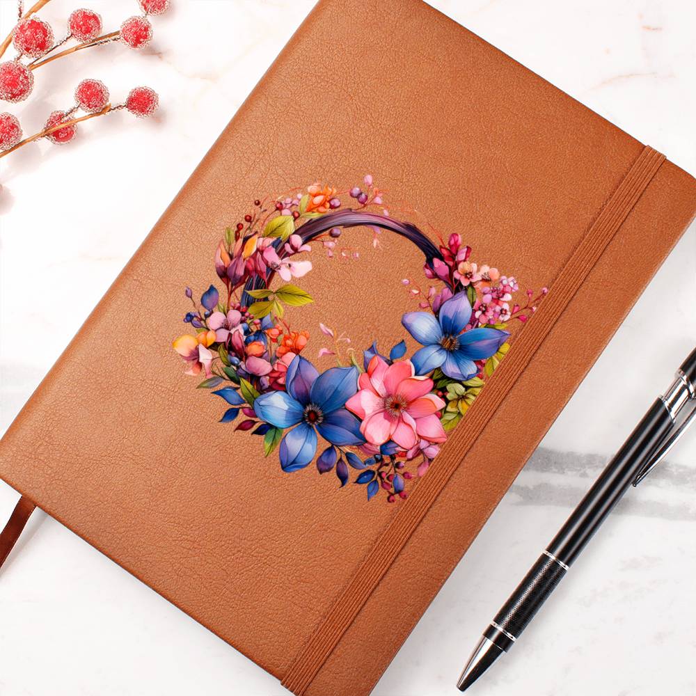 Floral Flower Wreath 023 - Vegan Leather Journal