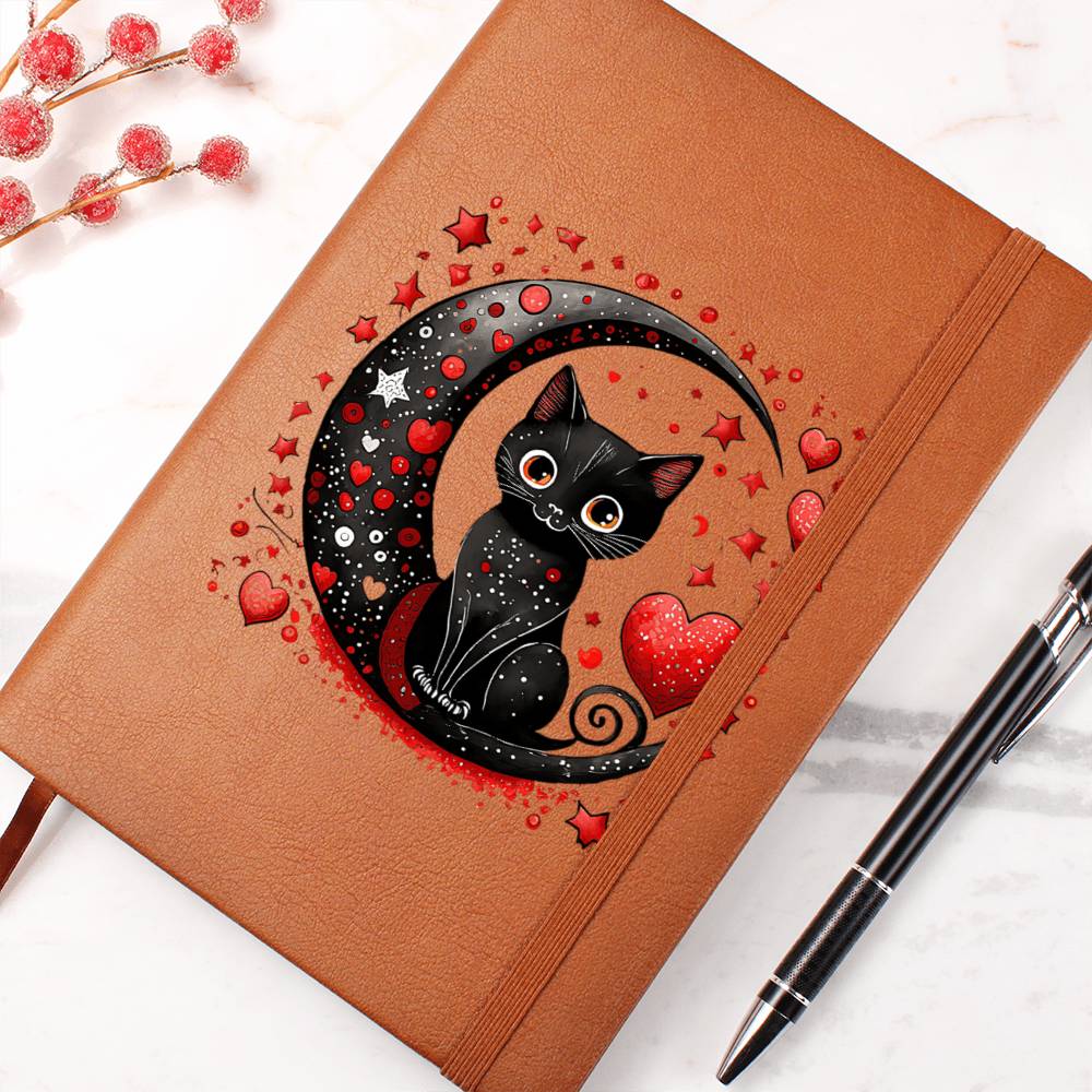 Valentine's Day Black Cat 052 - Vegan Leather Journal