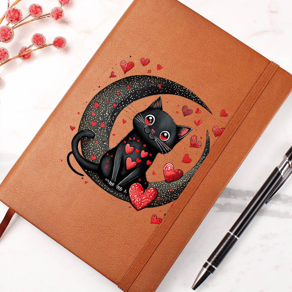 Valentine's Day Black Cat 027 - Vegan Leather Journal