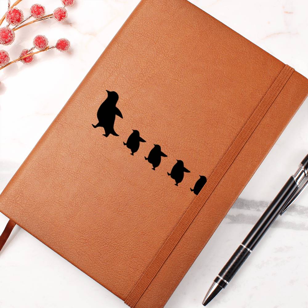 Mama Penguin With 4 Chicks - Vegan Leather Journal