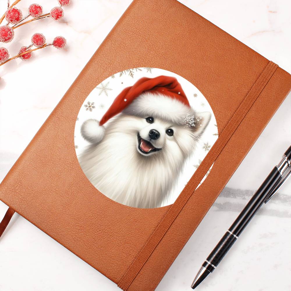 Christmas Dog - American Eskimo - Vegan Leather Journal