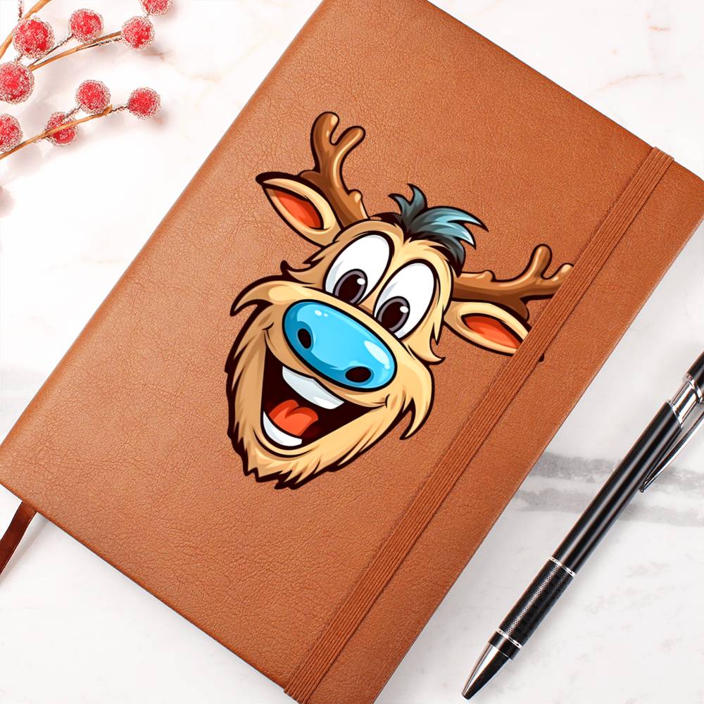 Funny Reindeer Face 14 - Vegan Leather Journal