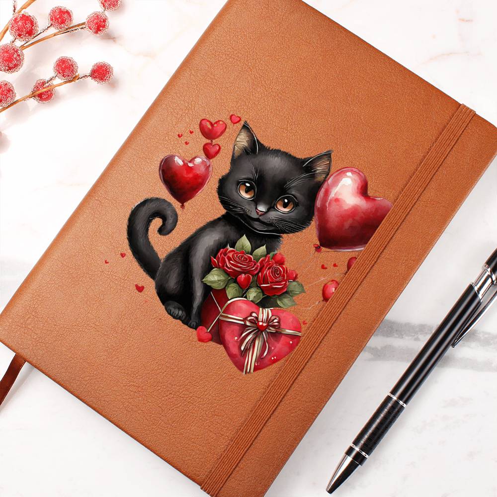 Valentine's Day Black Cat 060 - Vegan Leather Journal