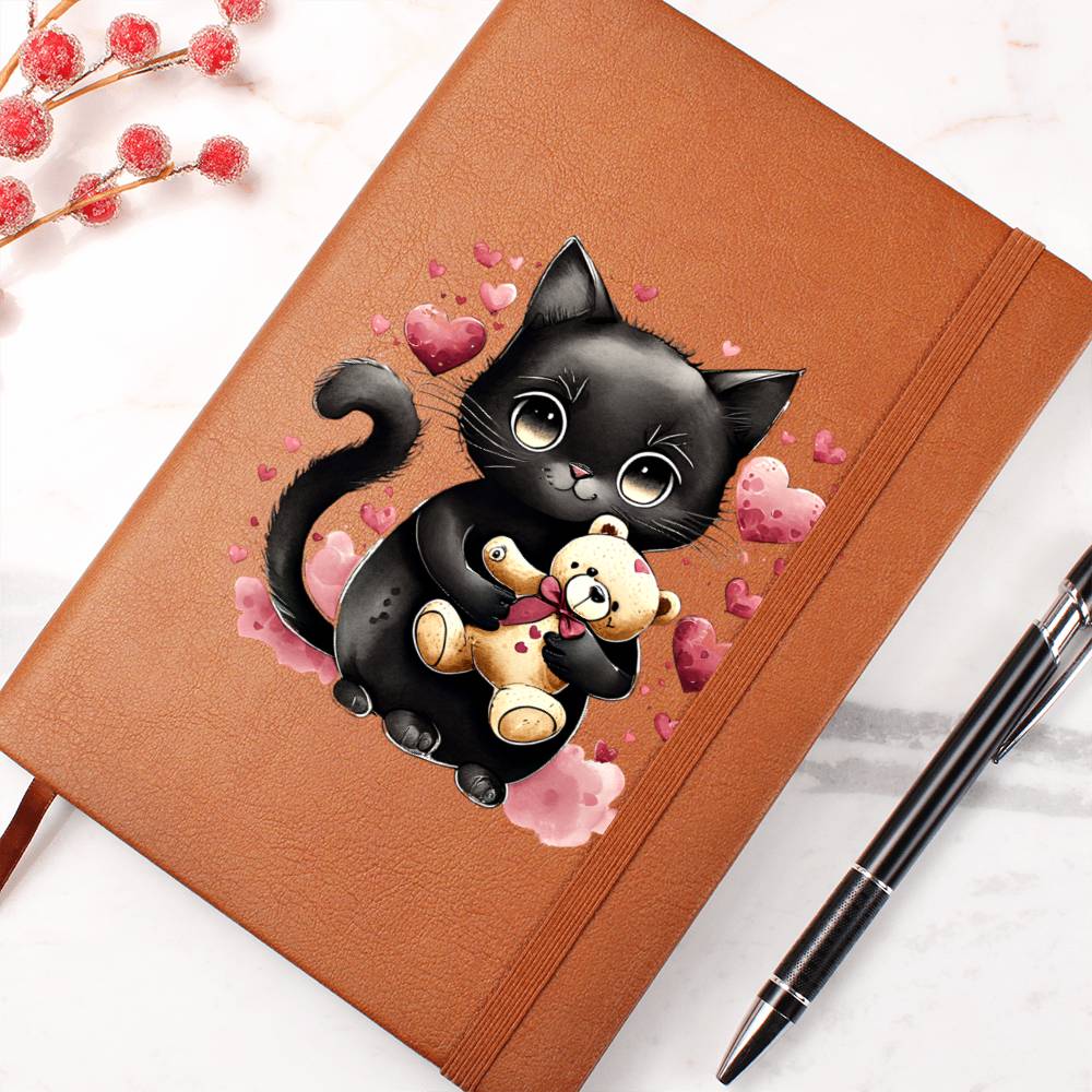 Valentine's Day Black Cat 038 - Vegan Leather Journal