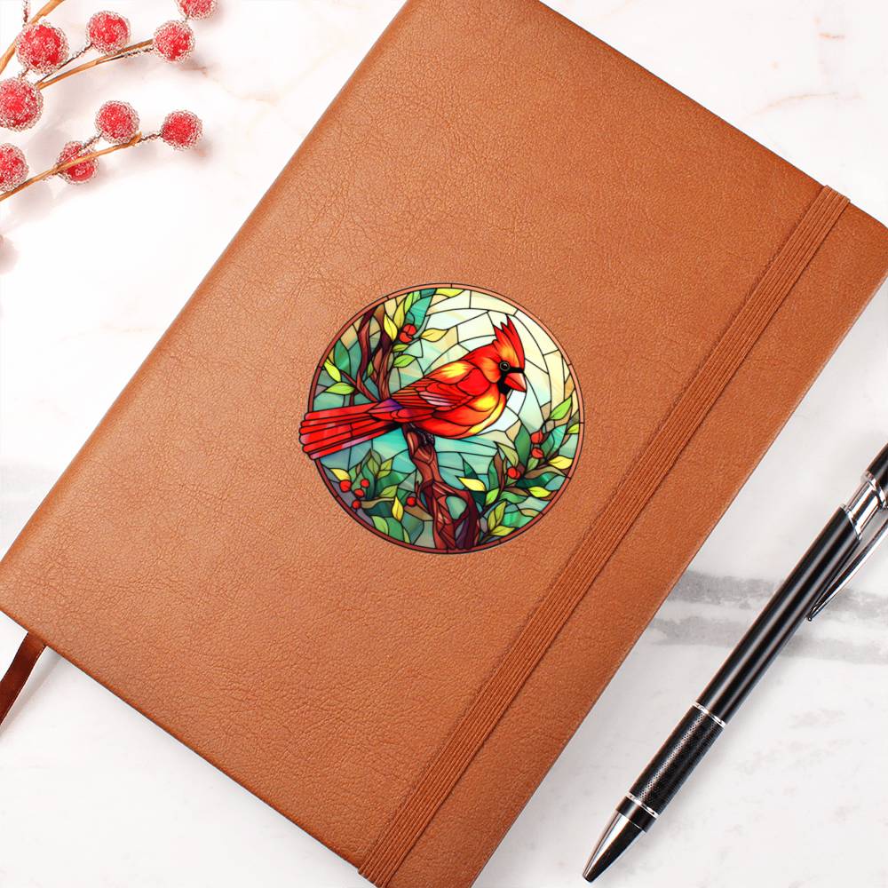 Christmas Red Cardinal Stained Glass Design 006 - Vegan Leather Journal