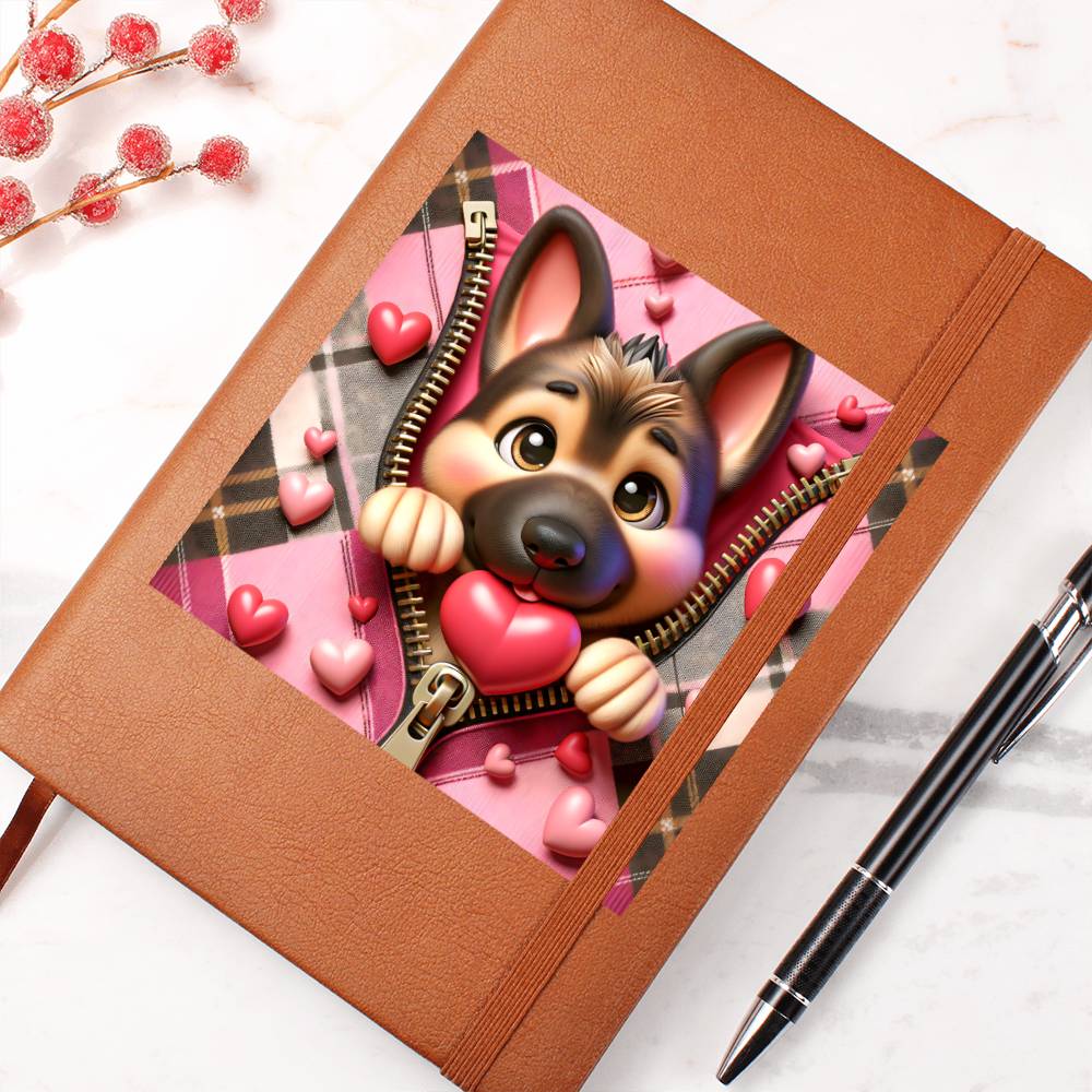 Valentine's Day Dog And Zipper 017 - Vegan Leather Journal