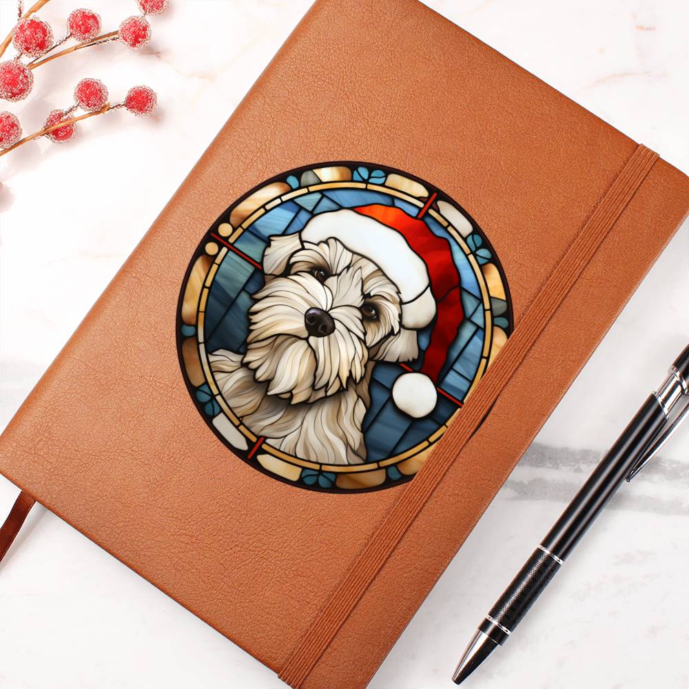 Dog Stained Glass Christmas Design 033 - Vegan Leather Journal