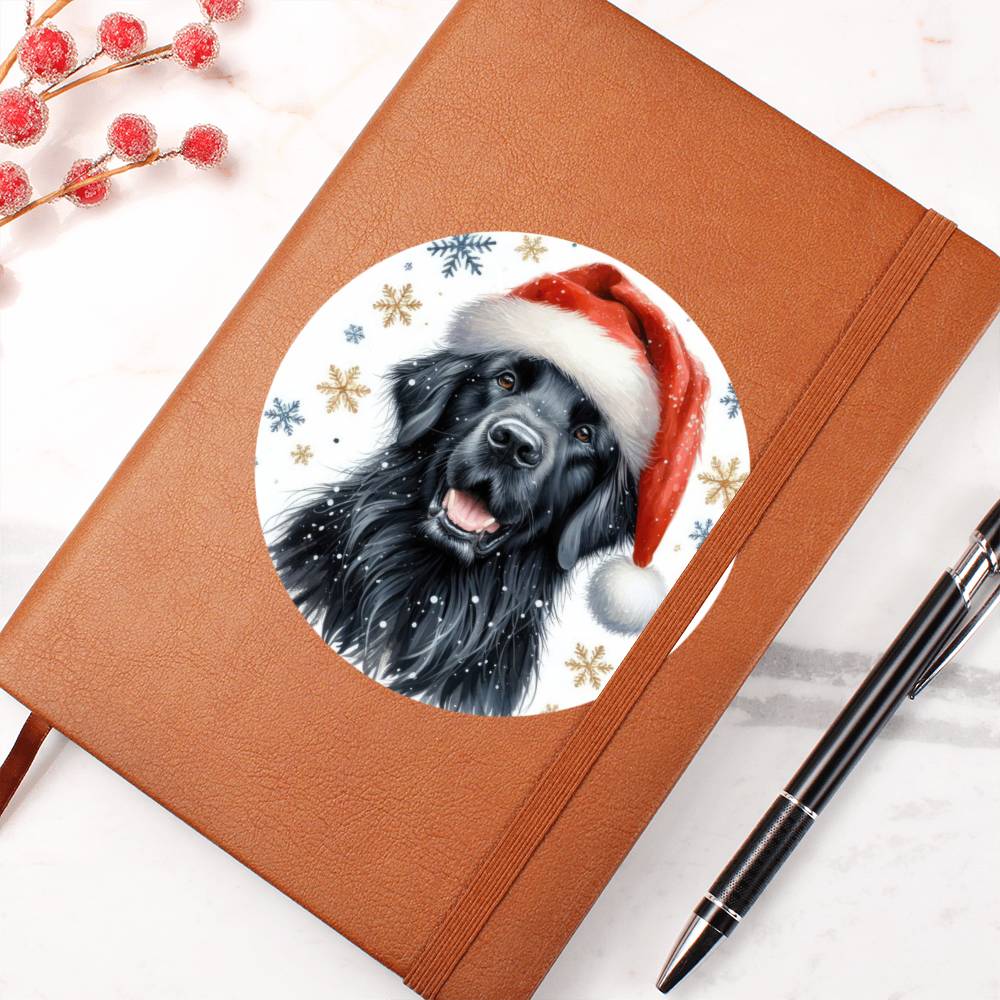 Christmas Dog - Flat-Coated Retriever - Vegan Leather Journal