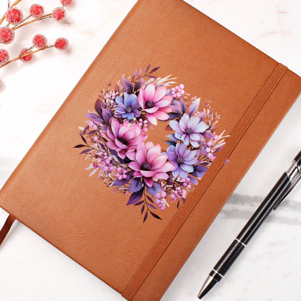 Floral Flower Wreath 128 - Vegan Leather Journal