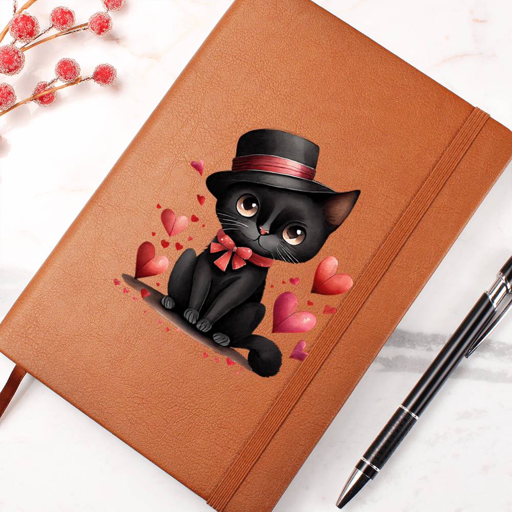 Valentine's Day Black Cat 026 - Vegan Leather Journal