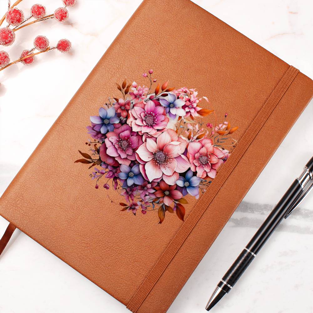 Floral Flower Wreath 020 - Vegan Leather Journal