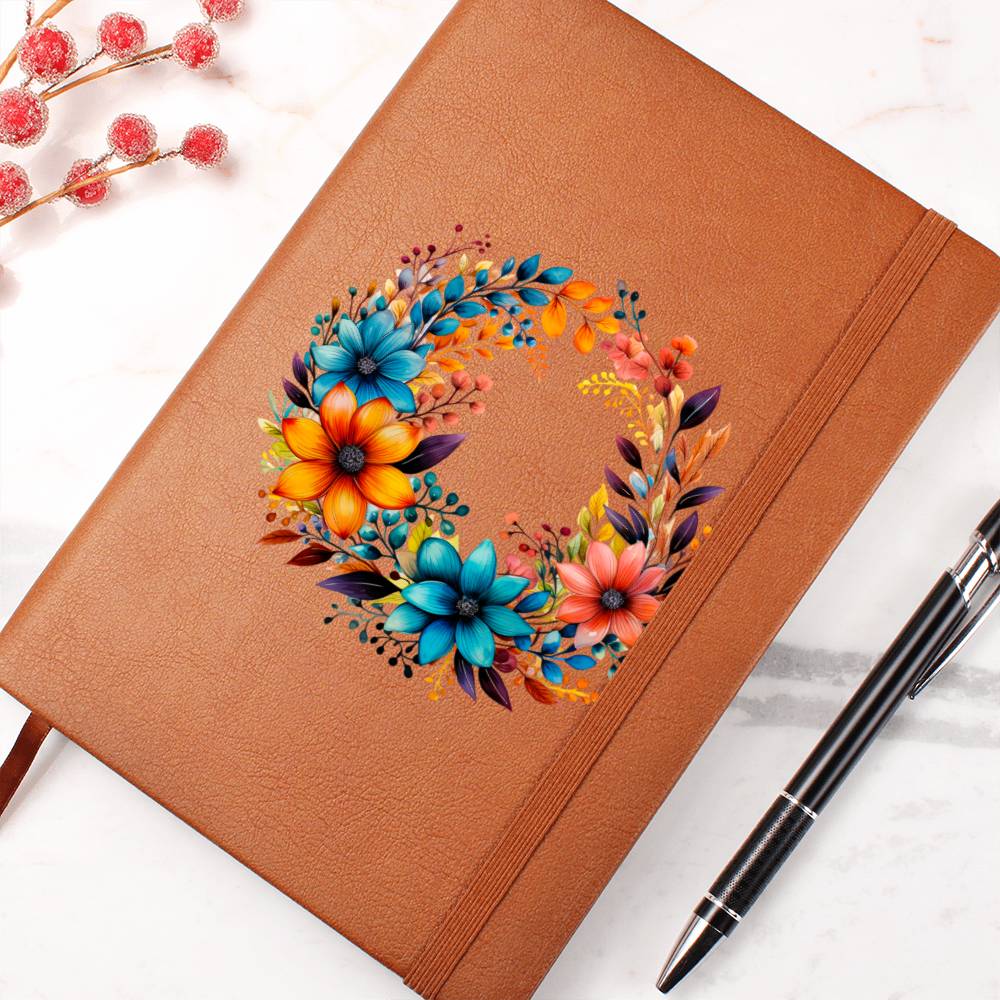 Floral Flower Wreath 119 - Vegan Leather Journal