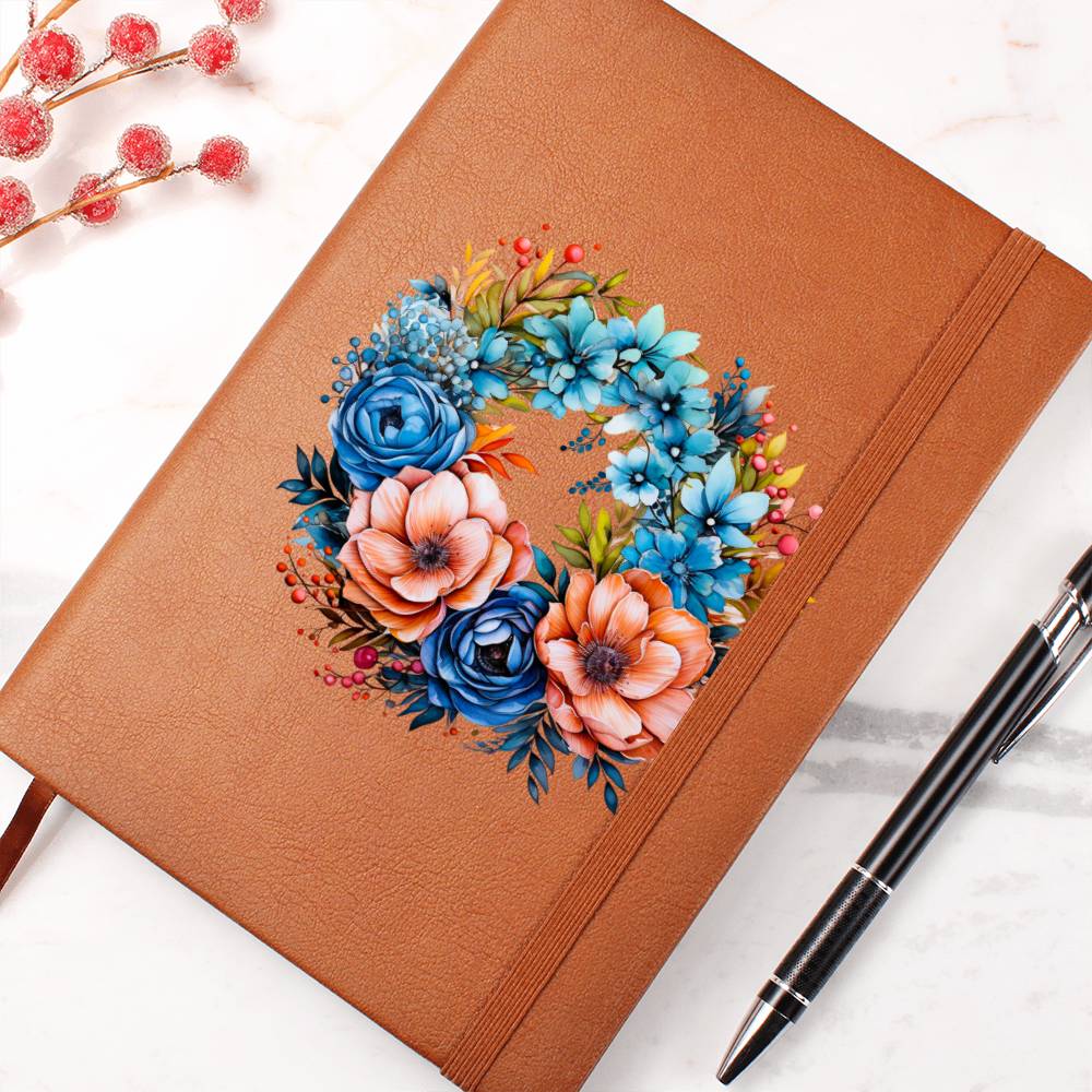 Floral Flower Wreath 130 - Vegan Leather Journal