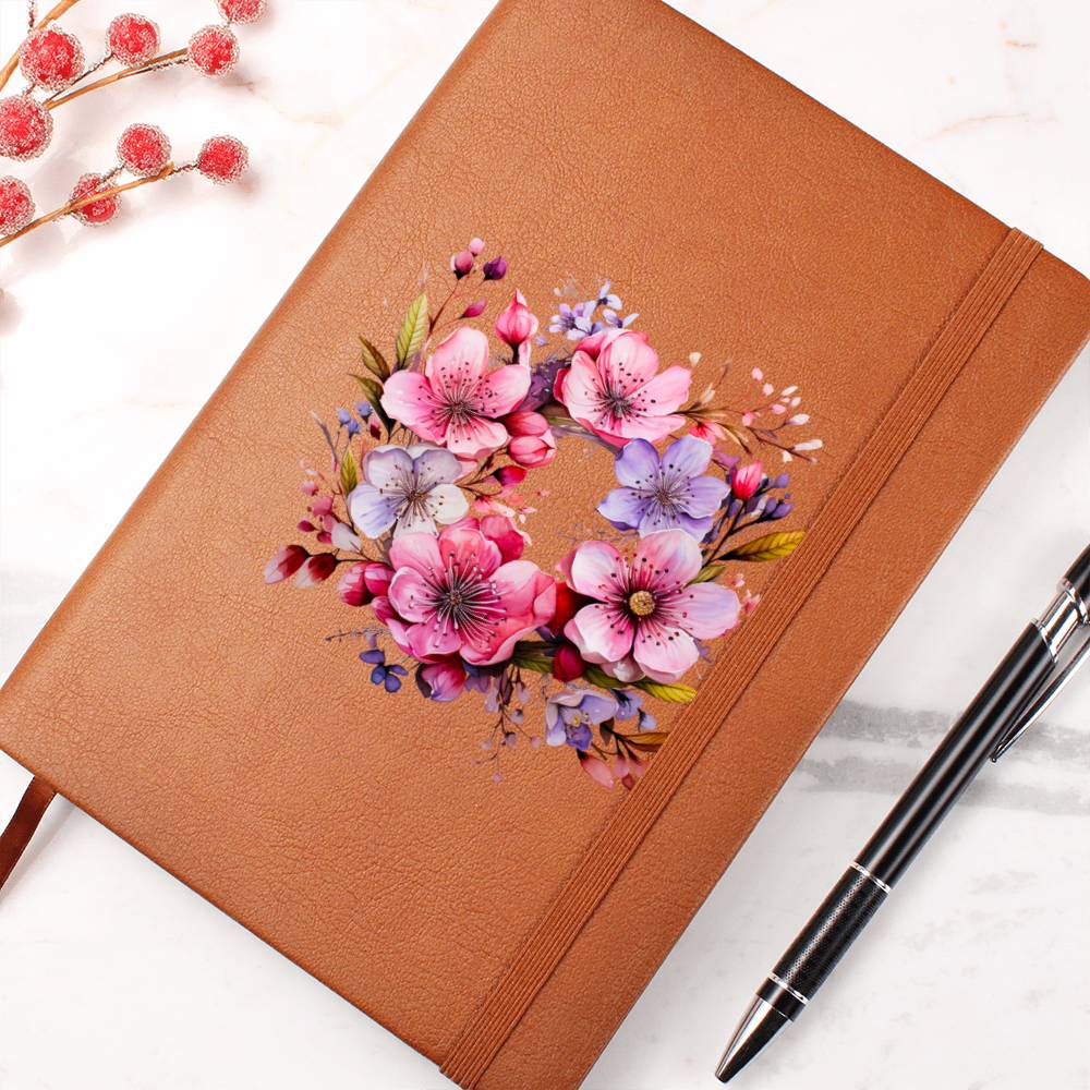 Floral Flower Wreath 050 - Vegan Leather Journal