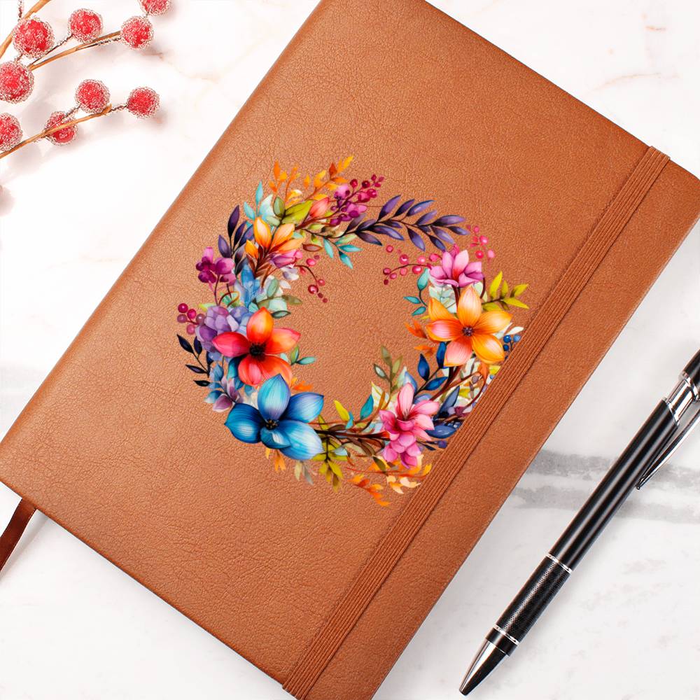 Floral Flower Wreath 014 - Vegan Leather Journal