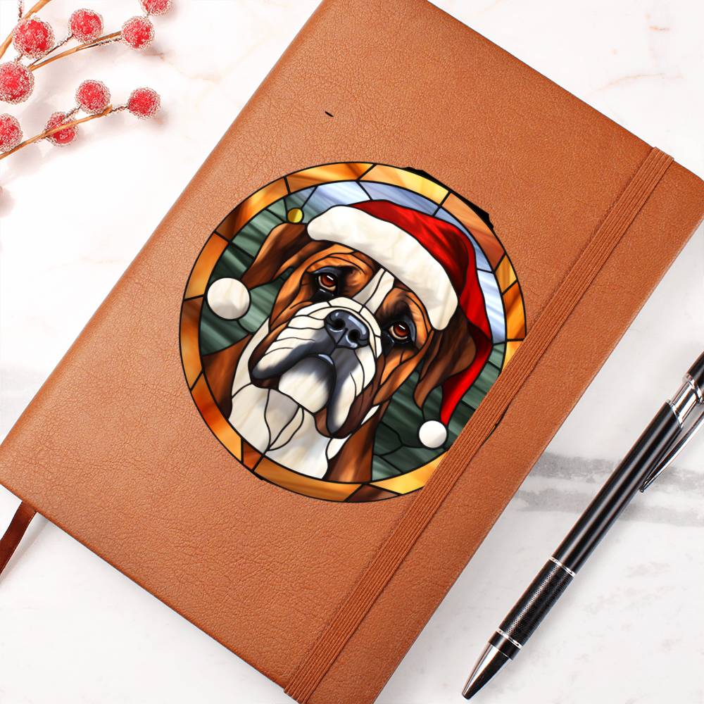Dog Stained Glass Christmas Design 022 - Vegan Leather Journal