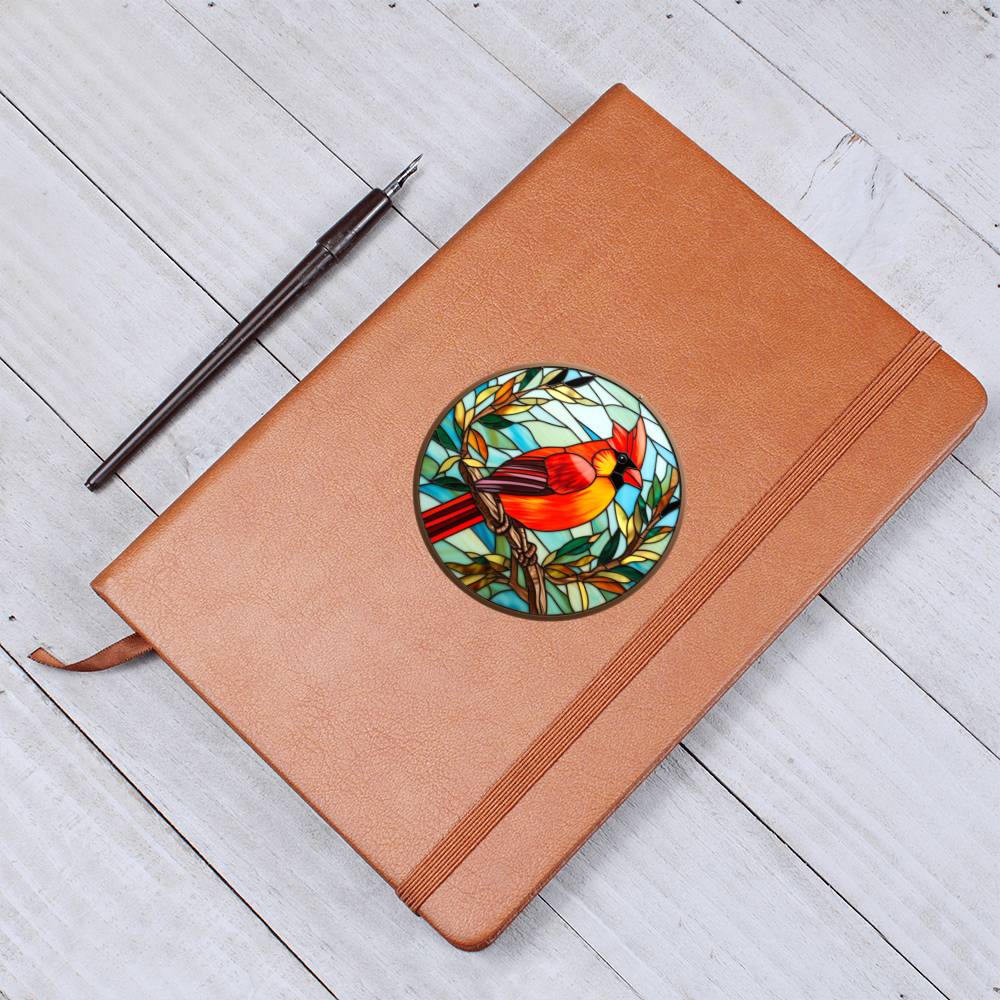 Christmas Red Cardinal Stained Glass Design 020 - Vegan Leather Journal