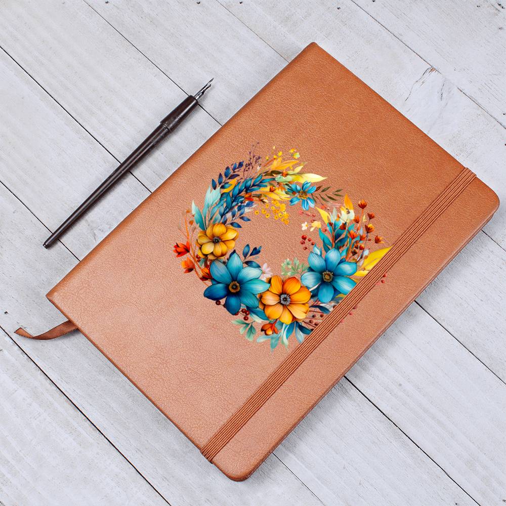 Floral Flower Wreath 064 - Vegan Leather Journal