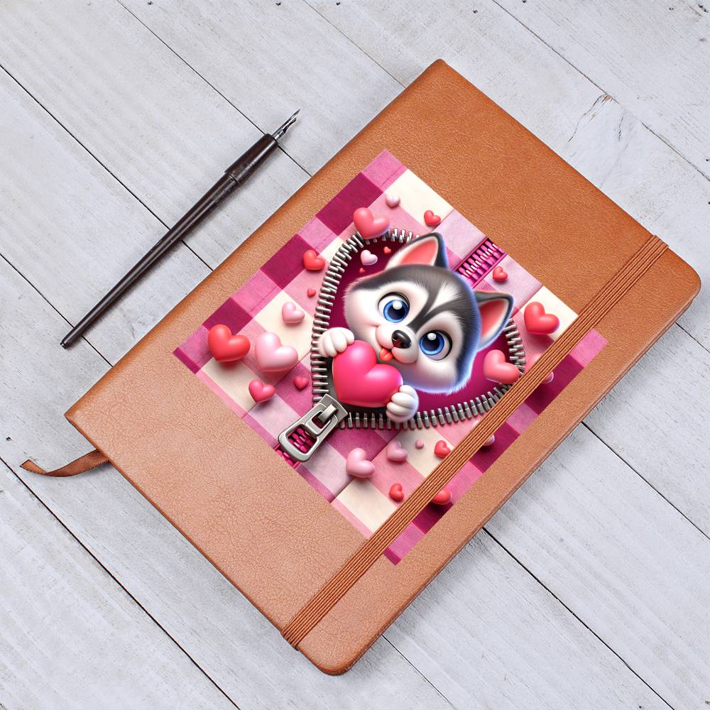 Valentine's Day Dog And Zipper 022 - Vegan Leather Journal