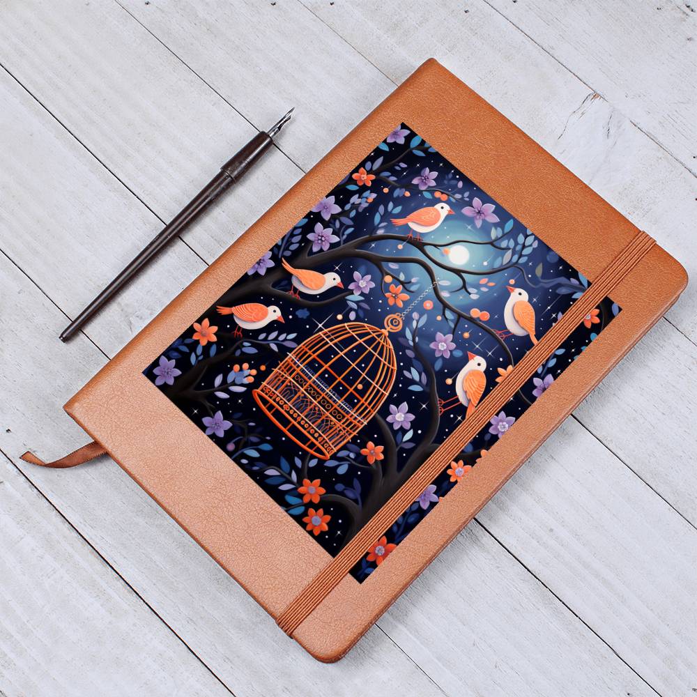Birds And Floral Design 177 - Vegan Leather Journal
