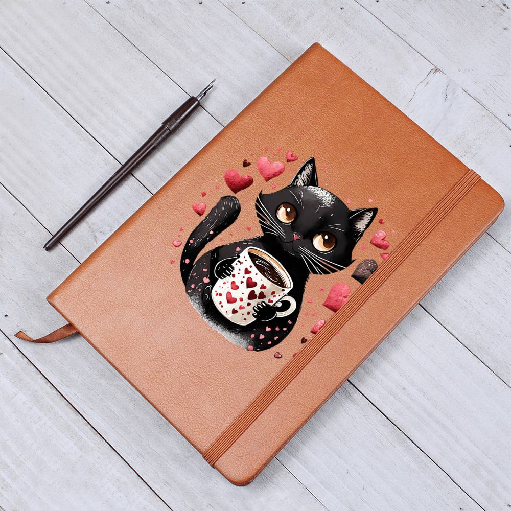 Valentine's Day Black Cat 020 - Vegan Leather Journal