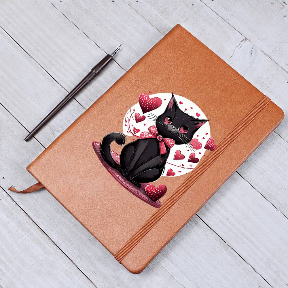 Valentine's Day Black Cat 028 - Vegan Leather Journal