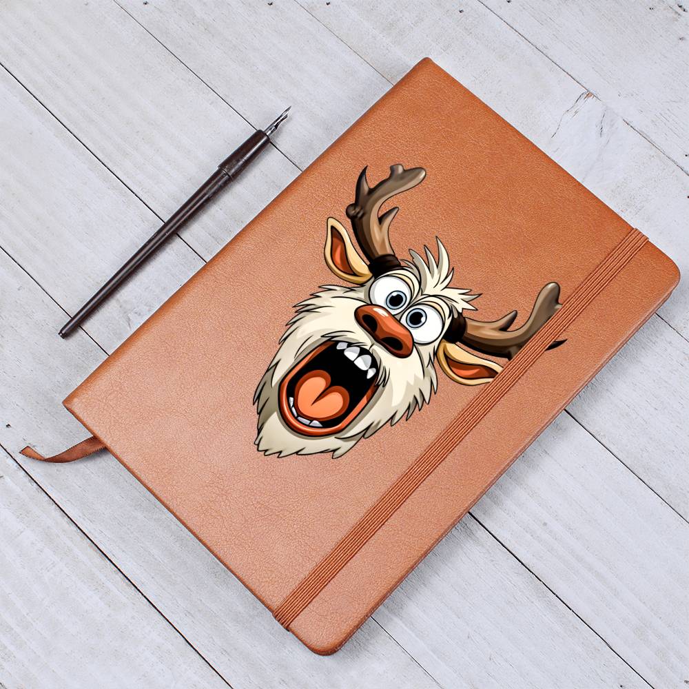 Funny Reindeer Face 17 - Vegan Leather Journal
