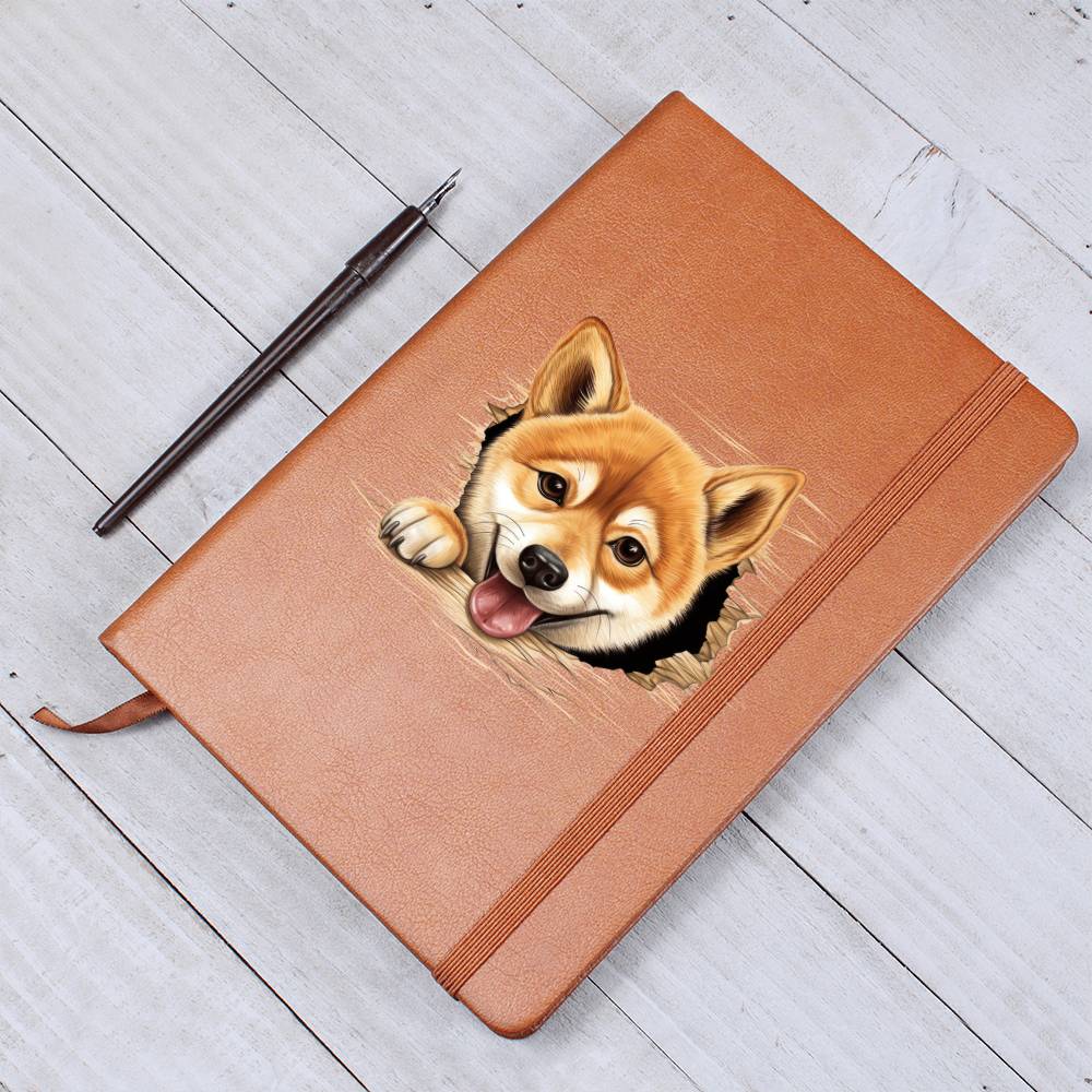 Shiba Inu Peeking - Vegan Leather Journal
